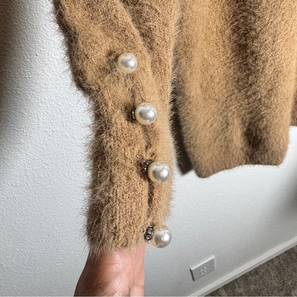 Lovers + Friends Mattia Turtleneck Sweater Dress Pearl Sleeve Cork Brown M - Picture 3 of 6